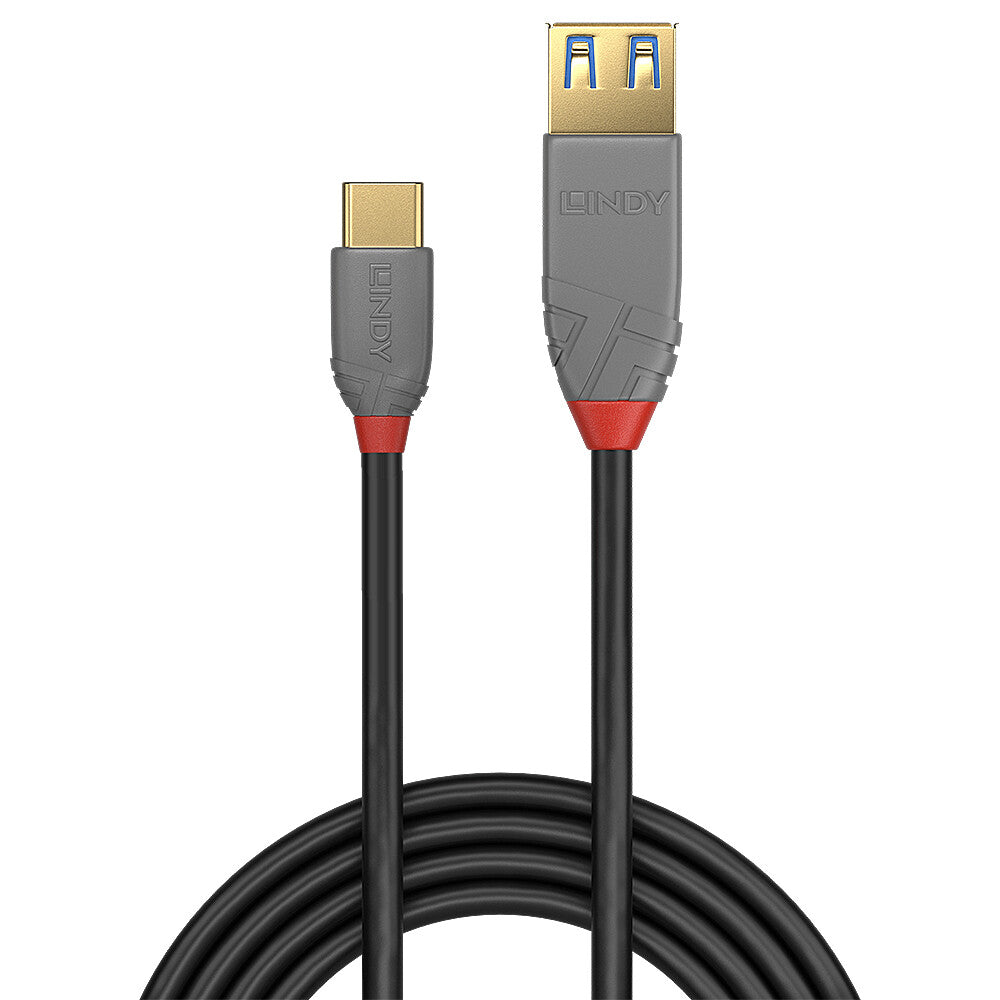 Lindy 0.15m USB 3.2 Type C to A Adapter Cable, 10Gbps, Anthra Line