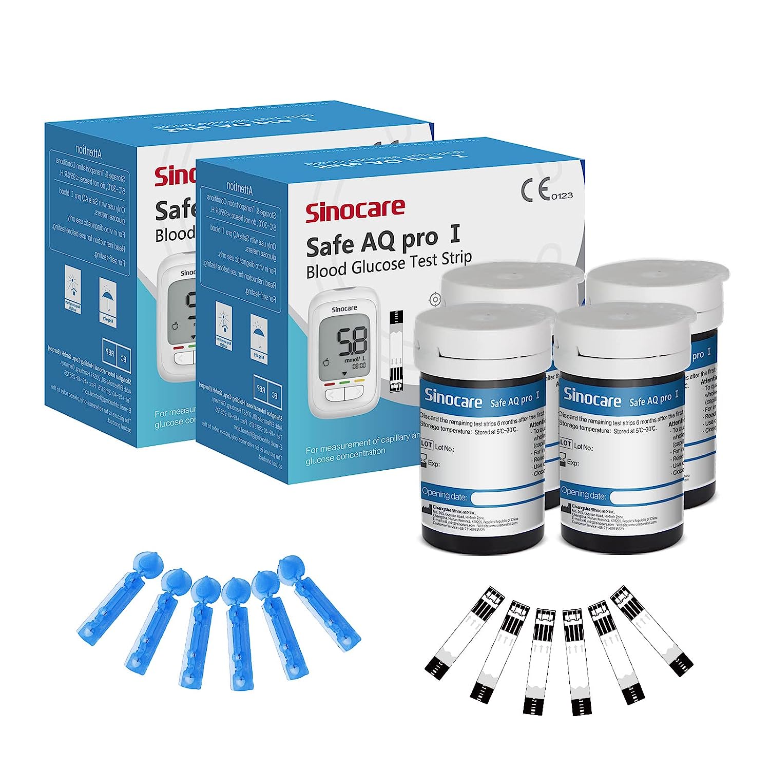 [100 Stück] Sinocare Blutzuckerteststreifen mit kostenlosen Lanzetten | Safe AQ proⅠ