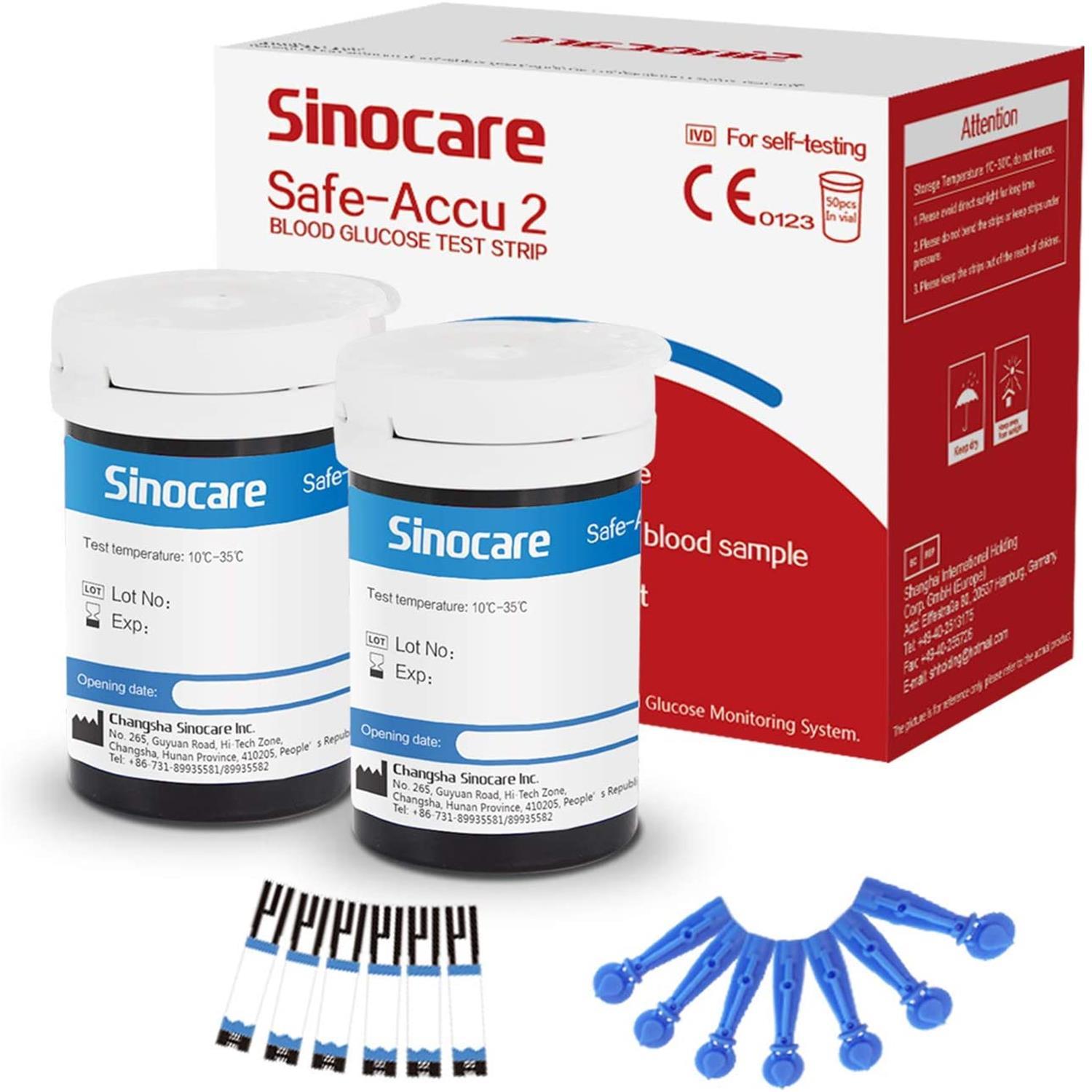 [50 Stück] Sinocare Blutzuckerteststreifen mit kostenlosen Lanzetten | Sicherer Akku 2