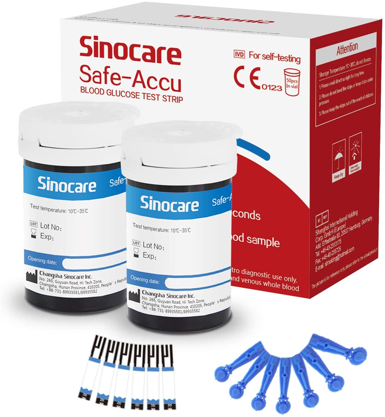 [50 Stück] Sinocare Blutzuckerteststreifen mit kostenlosen Lanzetten | Sicherer Akku