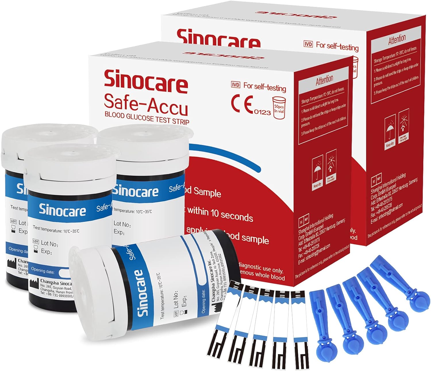 [100 Stück] Sinocare Blutzuckerteststreifen mit kostenlosen Lanzetten | Sicherer Akku