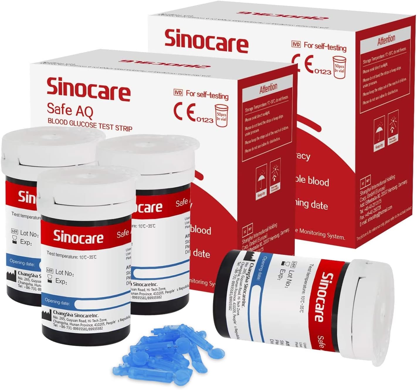 [100 Stück] Sinocare Blutzuckerteststreifen mit kostenlosen Lanzetten | Safe AQ Smart/Safe AQ Voice