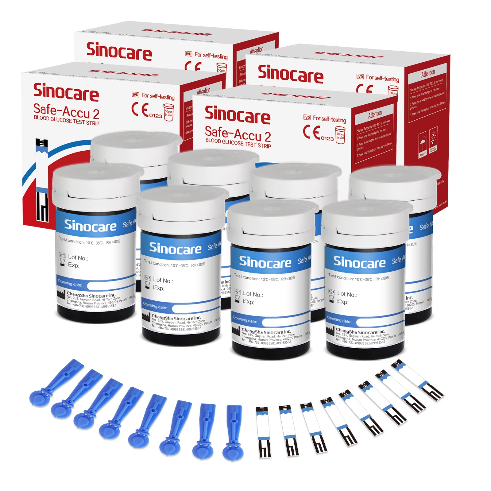 [200pcs] Sinocare Blutzuckermessgerät Glukoseteststreifen mit kostenlosen Lanzetten | Safe Accu2