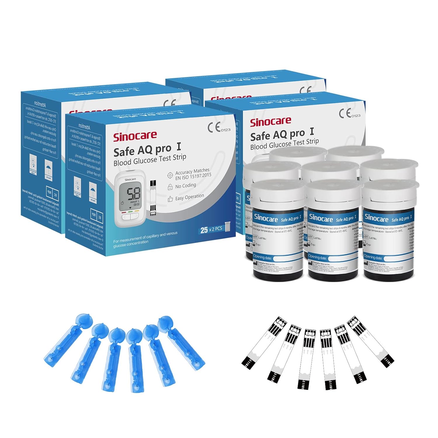 [200pcs] Sinocare Blutzuckermessgerät Glukoseteststreifen mit kostenlosen Lanzetten | Safe AQ proⅠ