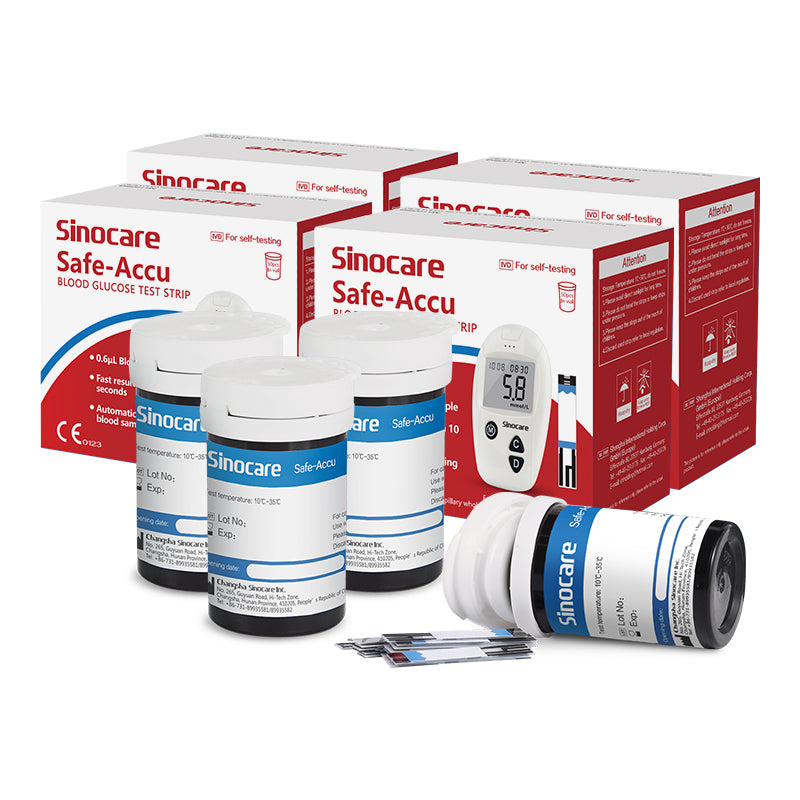 [200pcs] Sinocare Blutzuckermessgerät Glukoseteststreifen mit kostenlosen Lanzetten | Sicherer Akku