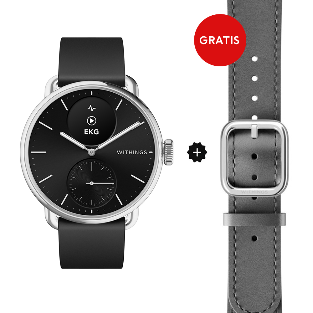 Withings ScanWatch 2 - Black 38mm + Gratis Lederarmband Schwarz