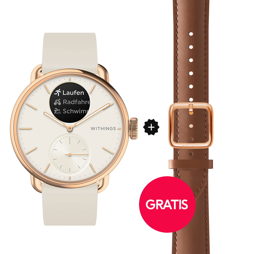 Withings ScanWatch 2 - 38mm Sand | Rosegold + Gratis Withings Lederarmband Braun