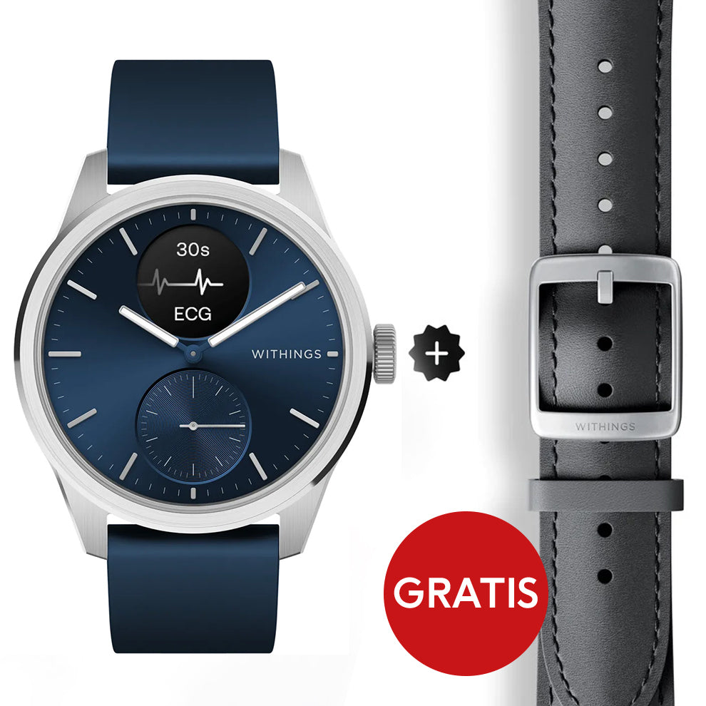 Withings ScanWatch 2 - Blau 42mm + Gratis Withings Lederarmband in Schwarz
