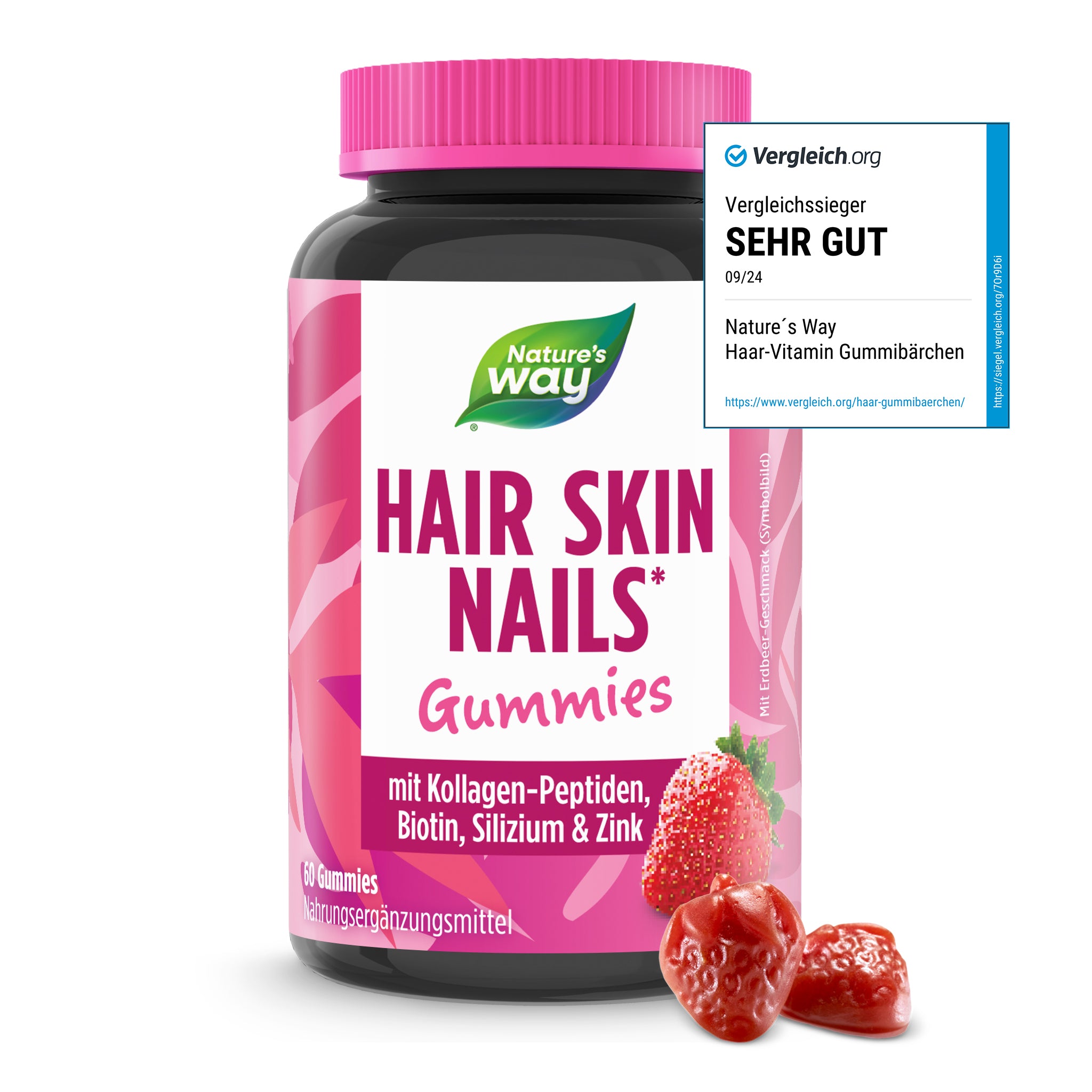 Hair Skin Nails Gummies 4-in-1 – Biotin, Silizium & Zink, Erdbeer-Geschmack