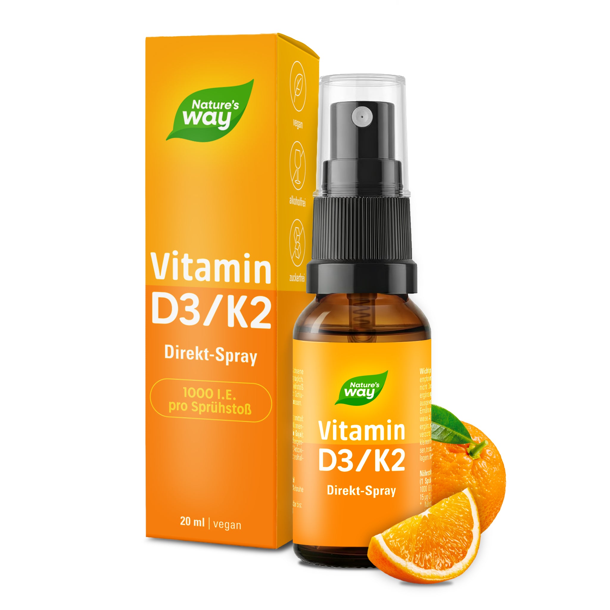 Vitamin D3/K2 Direkt-Spray – 1000 I.E. Vitamin D je Sprühstoß, Orangen-Geschmack