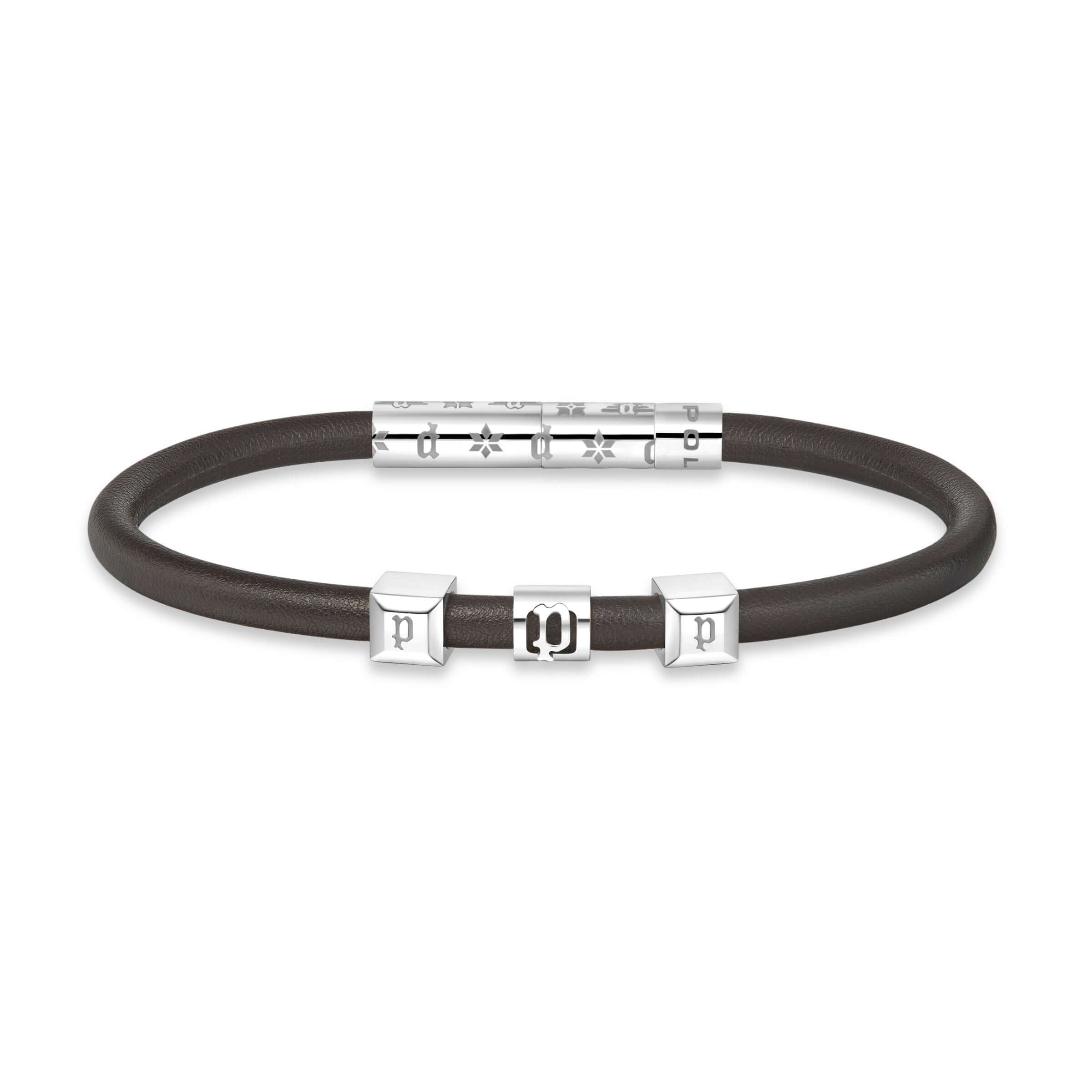Police Herren Armband Leder Braun Stahl - Schmuck Herren Armband Leder Accessoires Geschenkidee