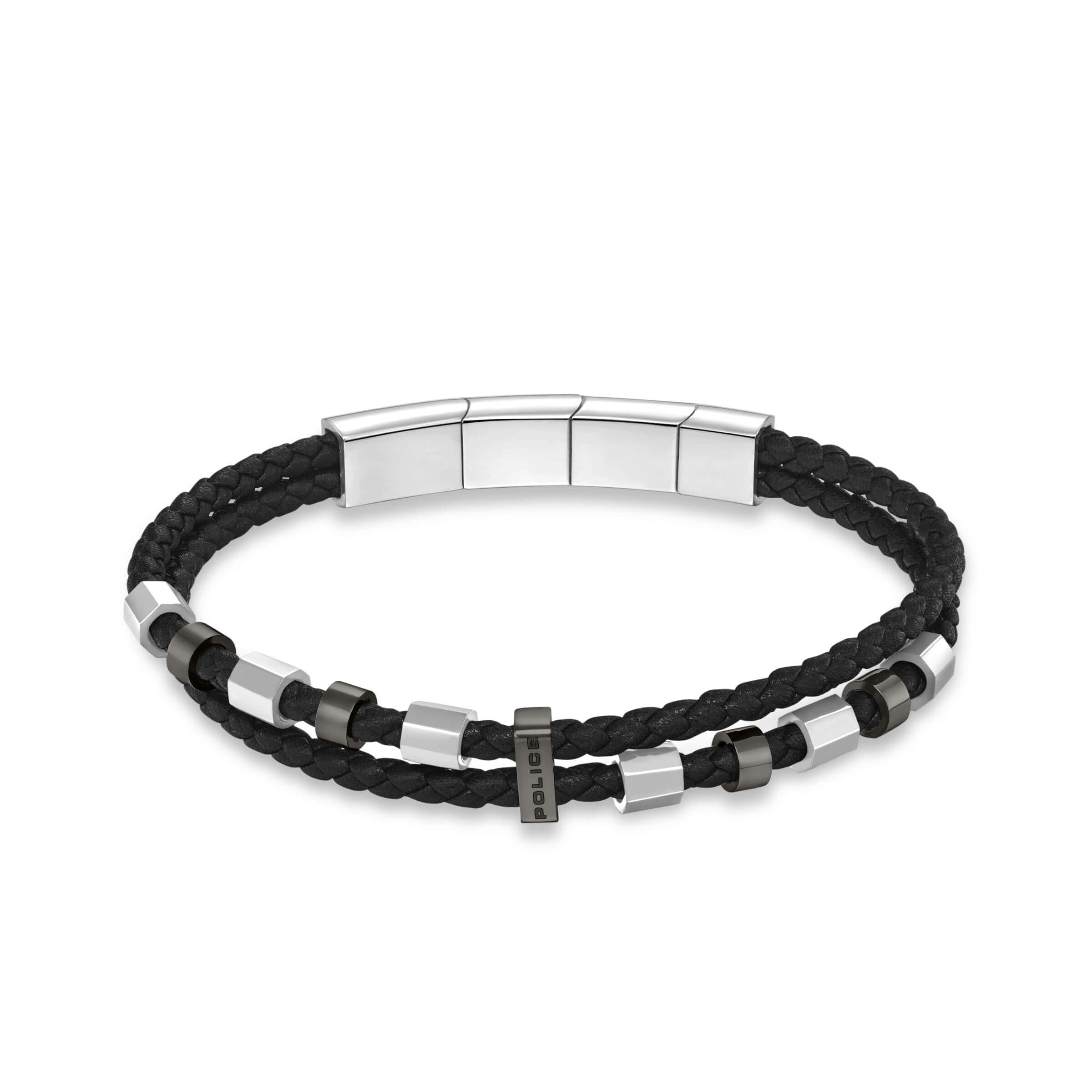 Police Herren Armband Leder Schwarz Silber Edelstahl Herrenarmband Lederarmband Armband Leder Herren