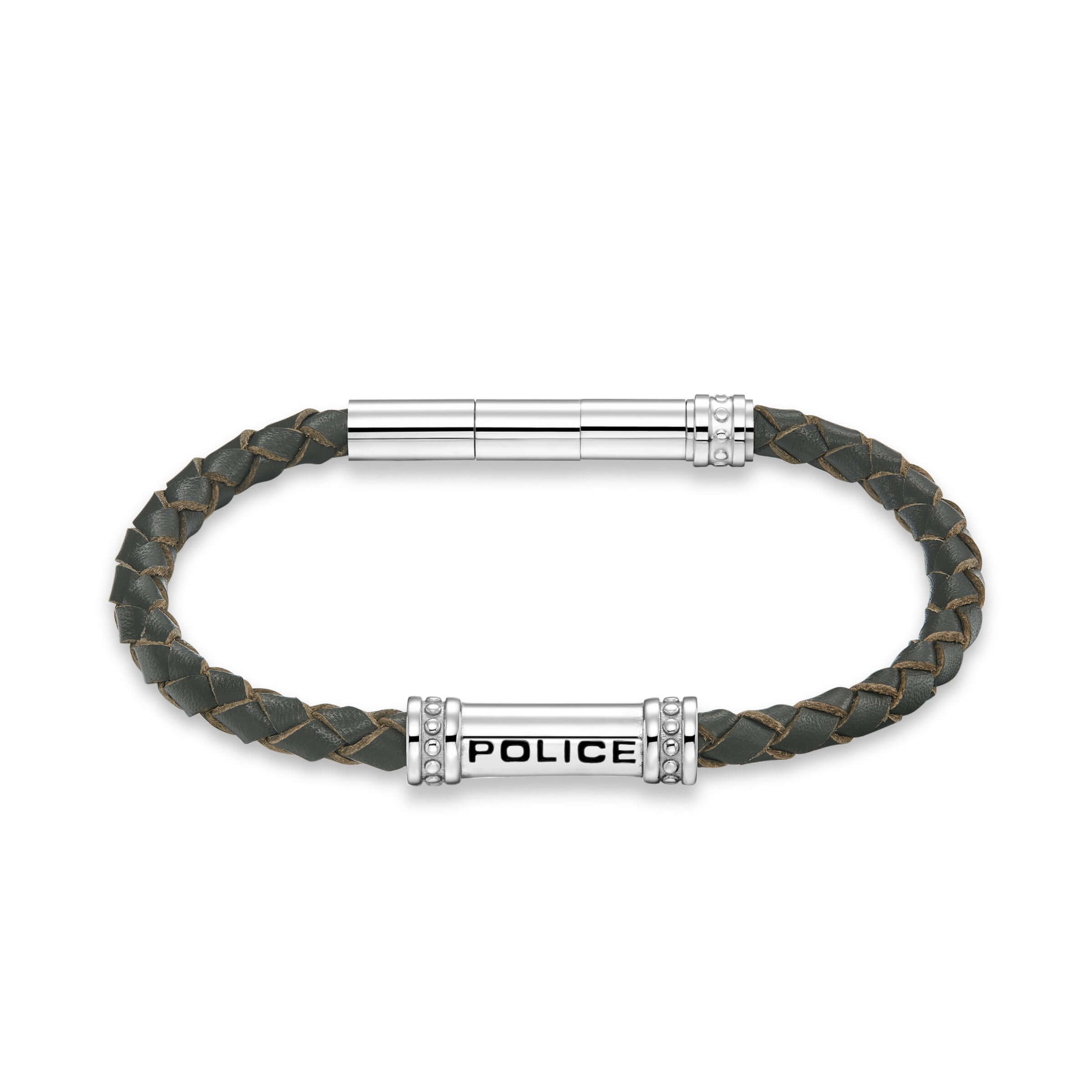 Police Herren Armband Leder Edelstahl Grau - Armbänder Herren Leder - Armbänder Herren Edelstahl
