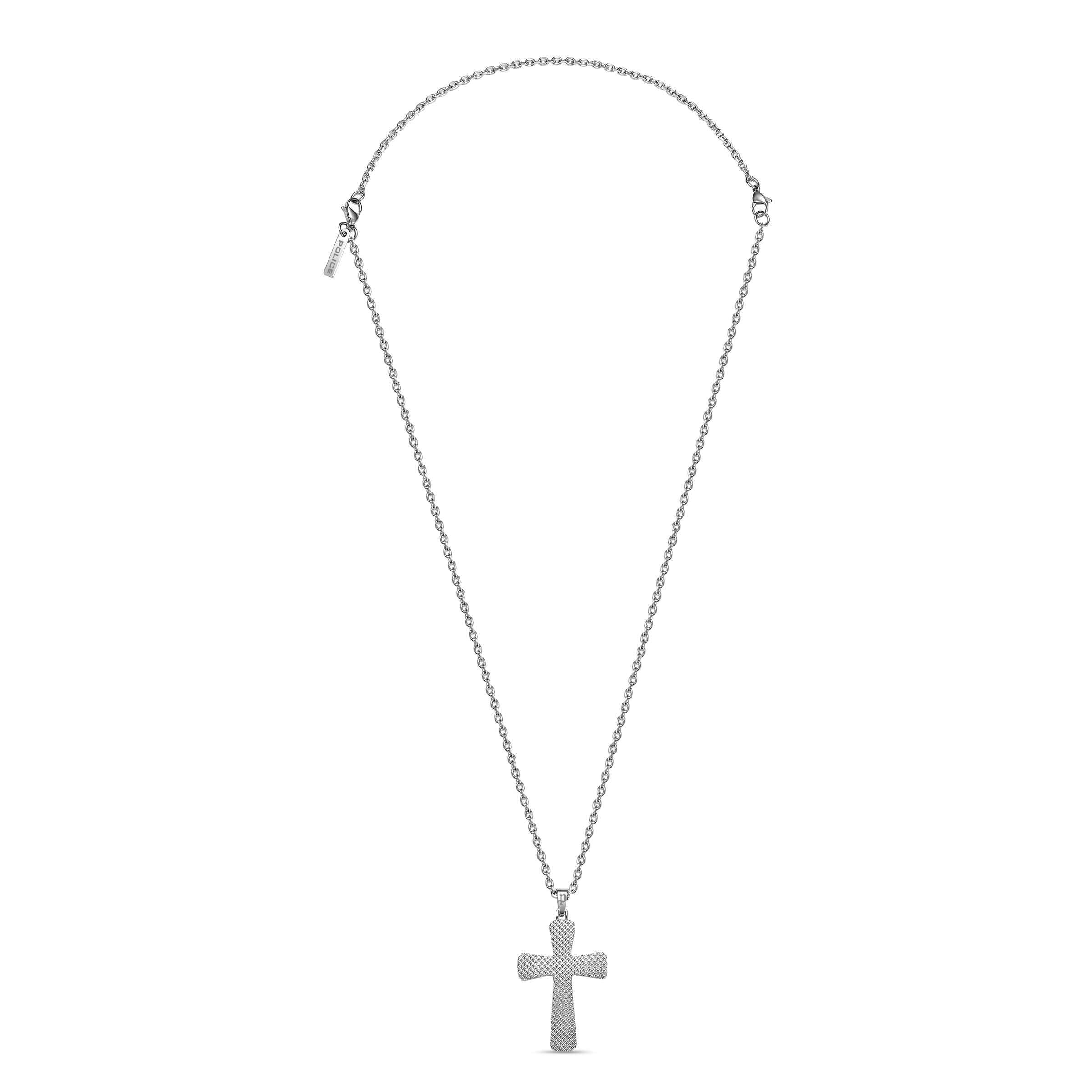Police Herren Kette Kreuz Silber 50 cm Edelstahl Halskette Anhänger Kette Silberkette Herrenkette