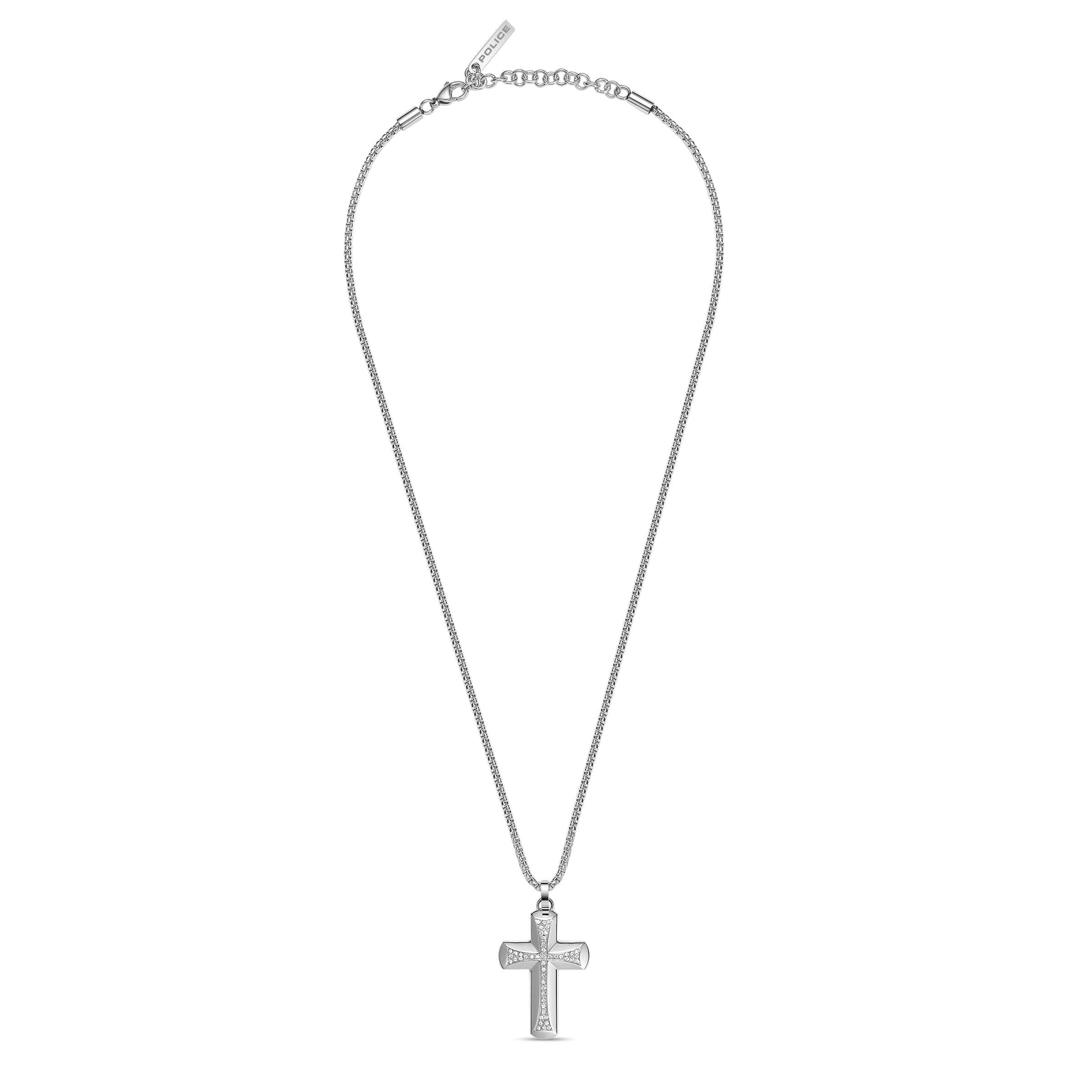 Police Herren Kette Kreuz Halskette Silber 50 cm Edelstahl Kette Herrenkette Kreuzkette Halskette Silberkette
