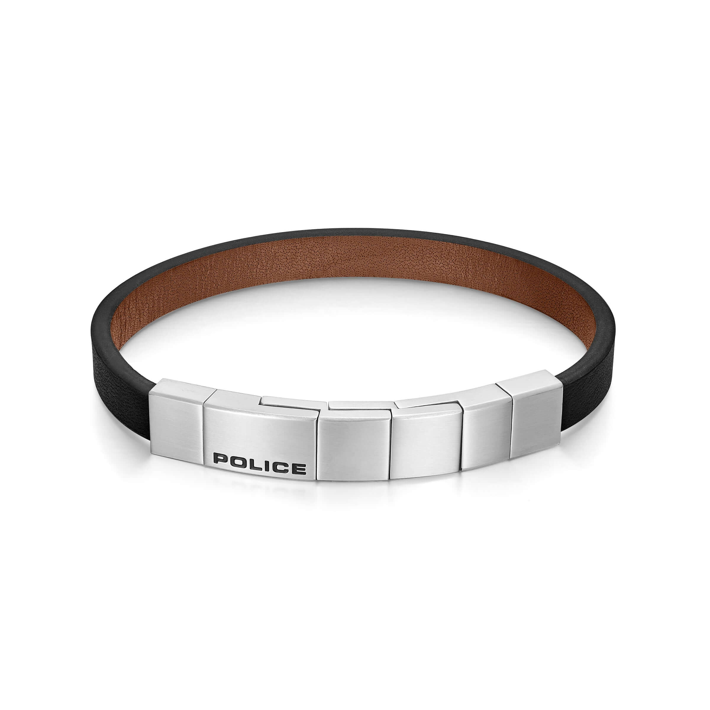 Police Men's Leather Bracelet Black/Brown Stainless Steel Herren Armband Leder Armbänder Herrenarmband