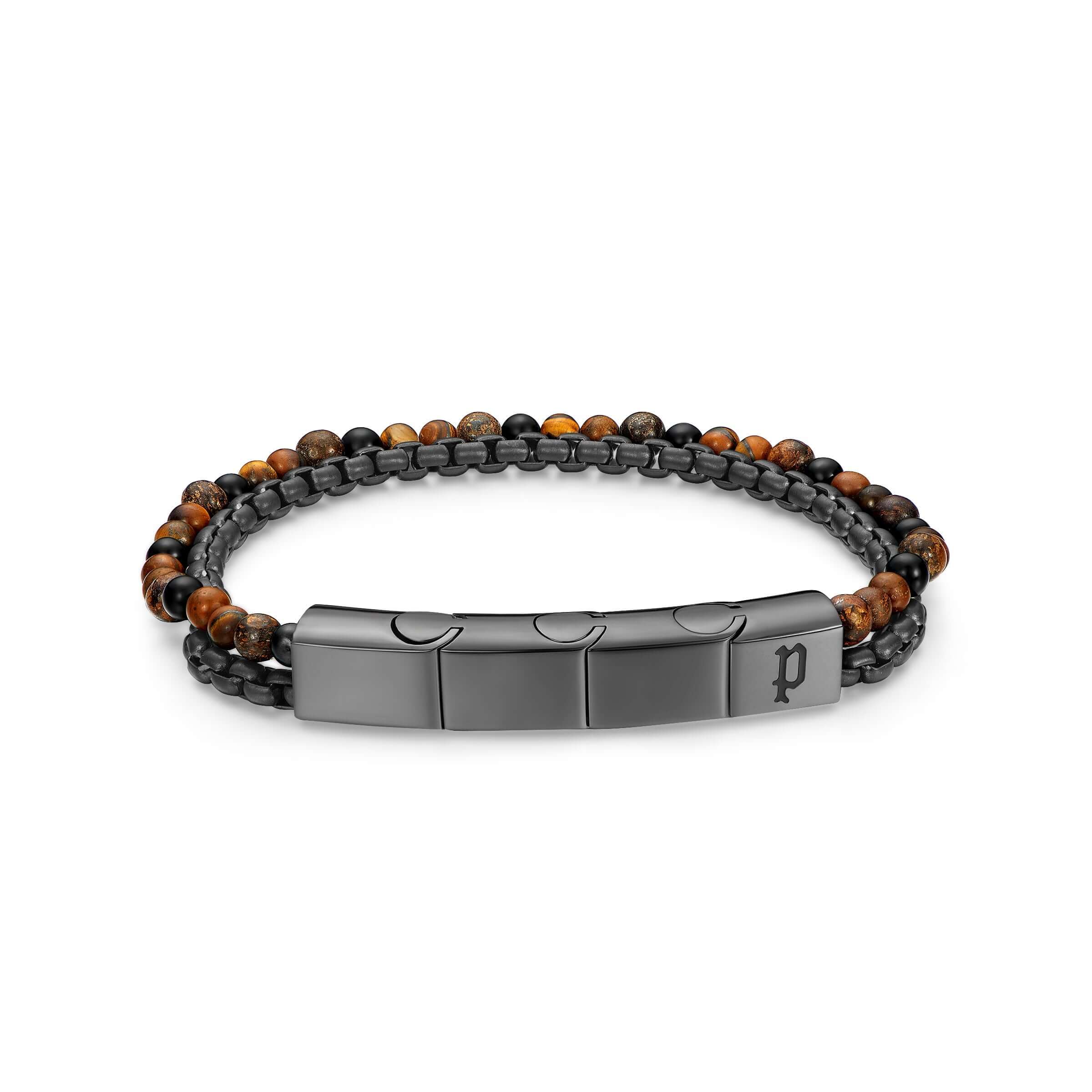 Police Herren Armband Leder Edelstahl Braun Schwarz Tigerauge Beads Herrenarmband Schmuck Armbänder Herren Armband Leder
