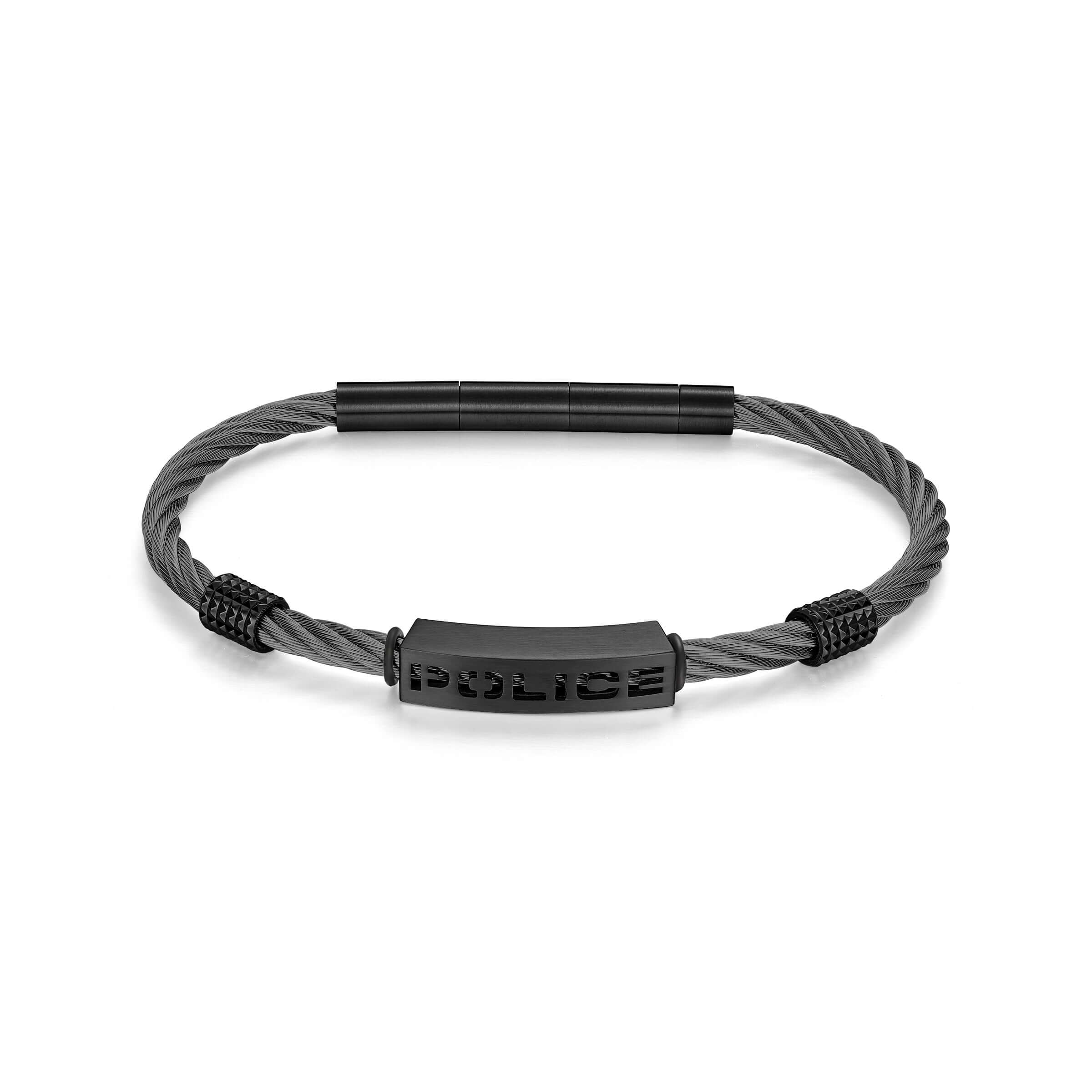 Police Herren Armband Edelstahl Schwarz 21cm - Herrenarmband Kette Leder Armband Herren