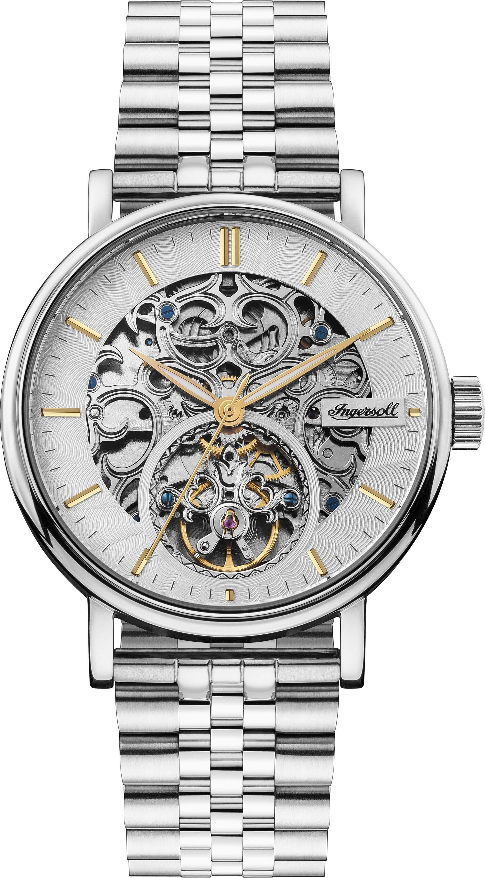 Ingersoll 1892 The Charles Her­ren-Au­to­ma­tik­uhr, 44 mm, mit silbernem Ske­lett­zif­fer­blatt und Edel­stahl­arm­band I05803B