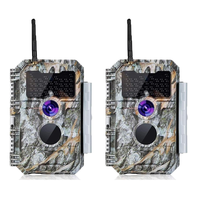 2-tlg. Wildkamera Wlan Fotofalle Jagdkamera Wildtierkamera 64MP 1296P 0,1s Schnelle Trigger Geschwindigkeit Nachtsicht Bewegungsmelder 110°PIR IP66 Wasserdichter | W600 Tannenasch