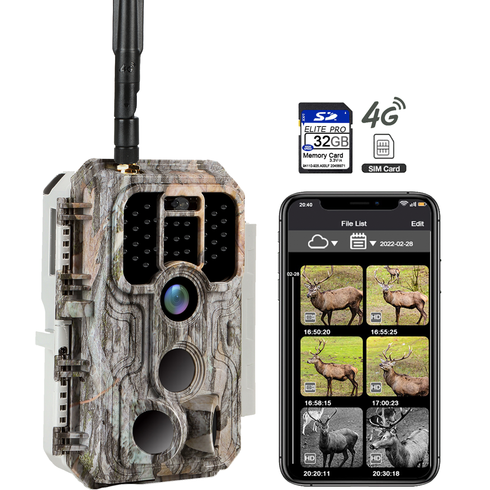 4G LTE Wildkamera Fotofalle Wildtierkamera mit SIM-Karte 120° Bewegungserkennung 48MP 1296P Nachtsicht IP66 wasserdicht und 32GB SD Karte A390G Grey