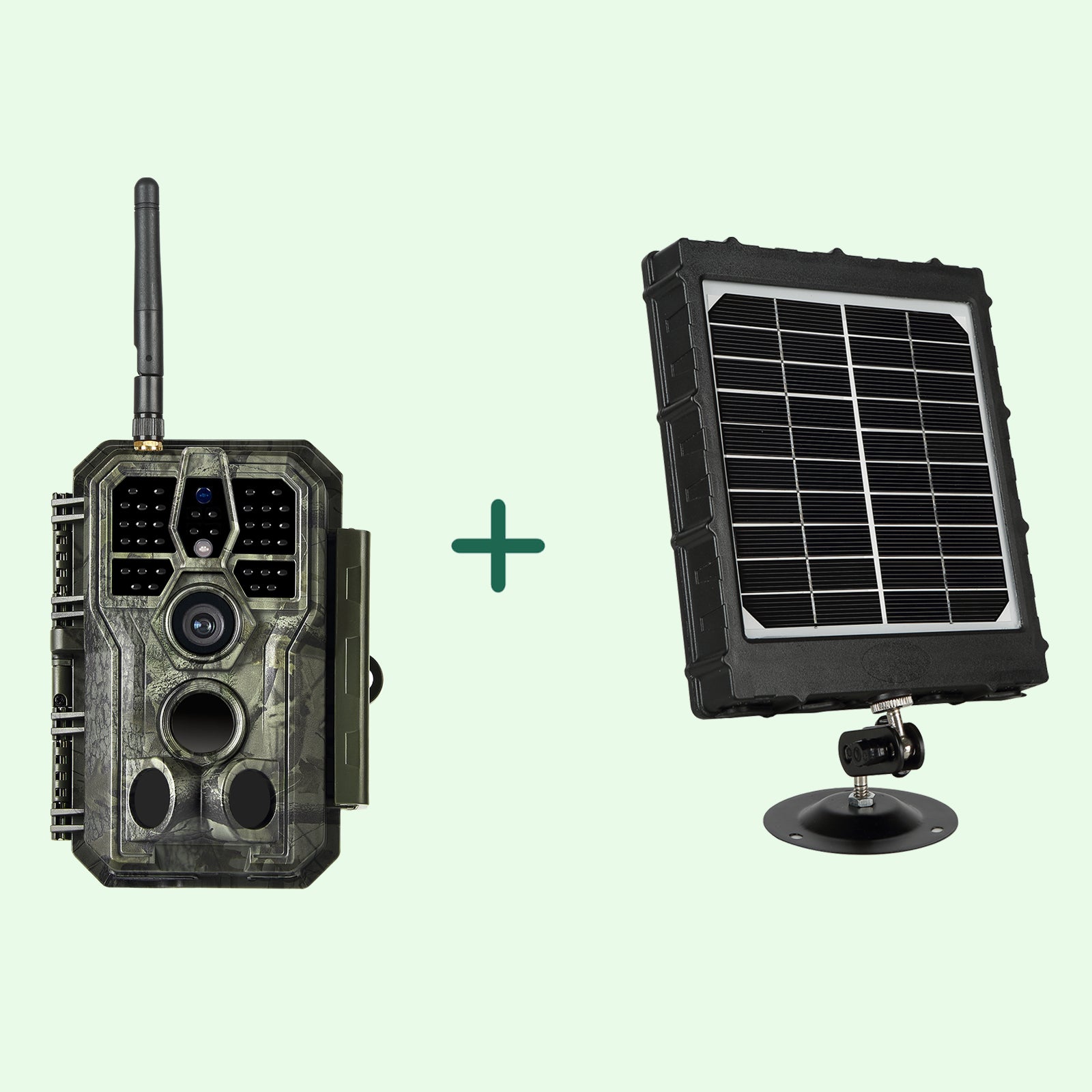 Bundle Wildkamera Wildtierkamera Jagdkamera Wlan 64MP 1296P 0,1s Auslöserzeit Bewegungsmelder 120°PIR und Solarpanel-Kits 8000mAh 12V/9V/6V | A280W Mattes Militärgrün